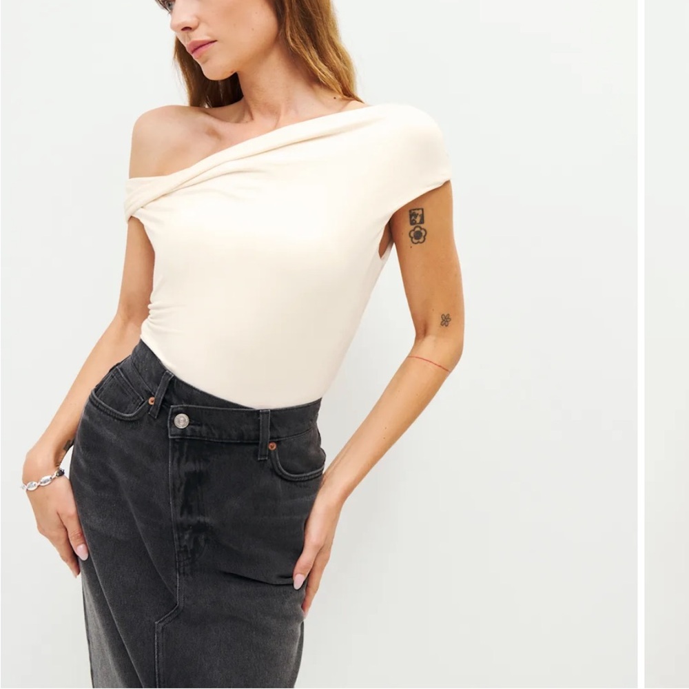 Reformation Cream Off-Shoulder Bodysuit
